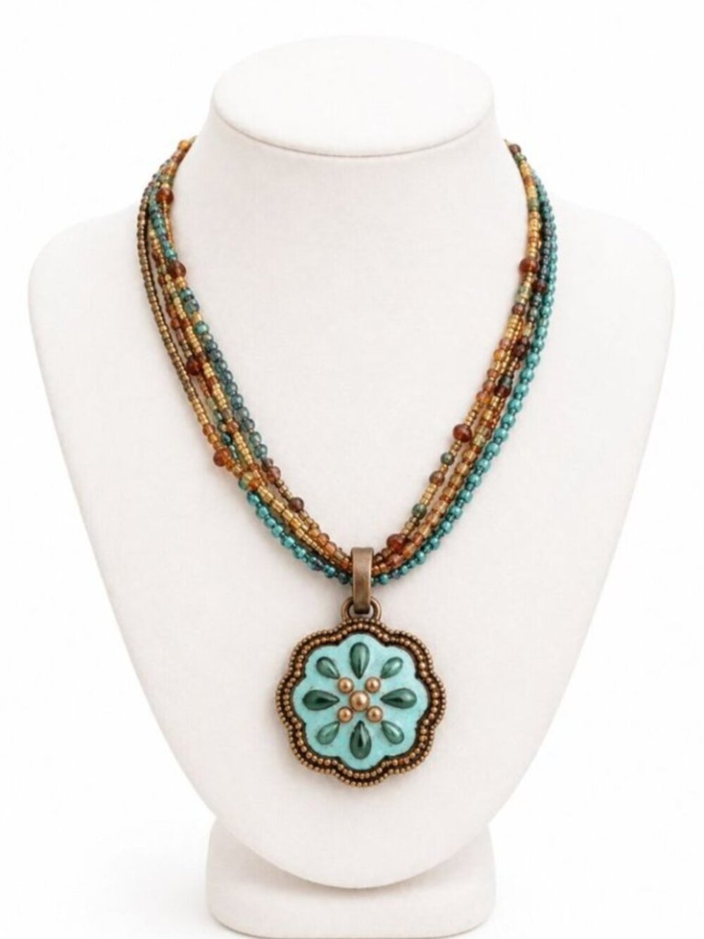 Vintage Necklace w/ Metal & Enamel Pendant